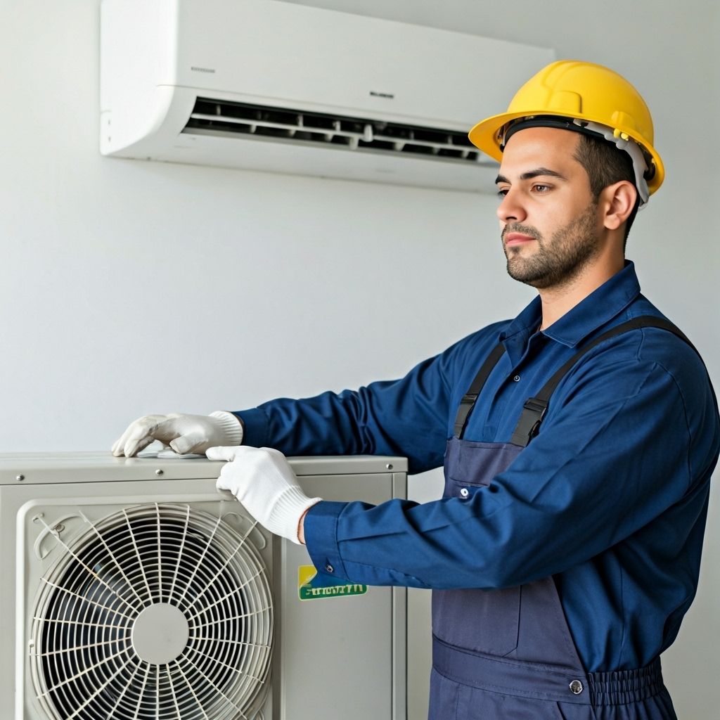 Técnico especializado em ar-condicionado trabalhando